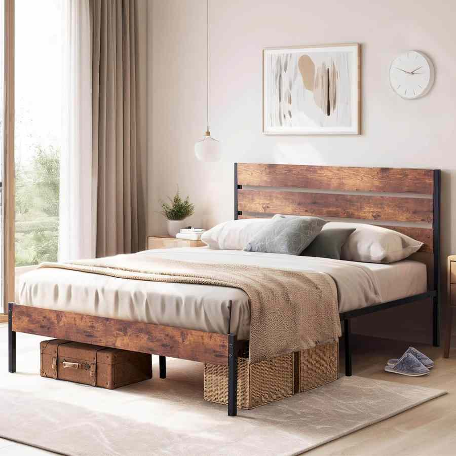 Platform Bed Frame with Storage - MOQ 20（Industrial Farmhouse Style）