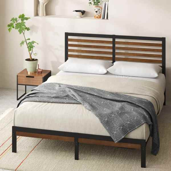 Queen Industrial Storage Bed - MOQ 20（Rustic Brown Wood Grain Finish）