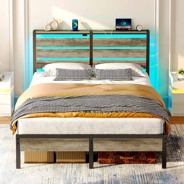 Full Size Rustic Storage Platform Bed - MOQ 20（No Box Spring Needed）