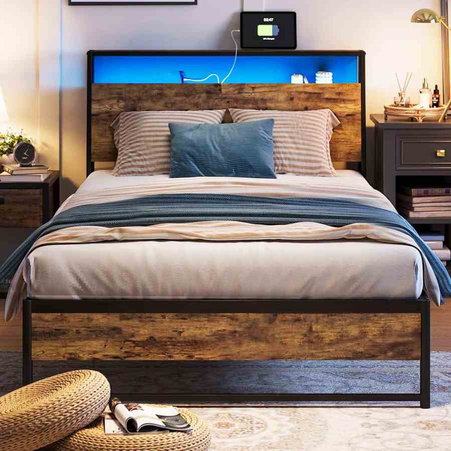 Industrial Wood Metal Bed Frame - MOQ 20（Space Saving Storage Solution）