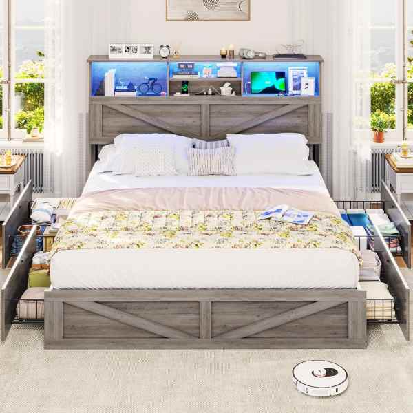 Wood Metal Storage Bed Frame - MOQ 20（12” Underbed Clearance for Small Rooms）