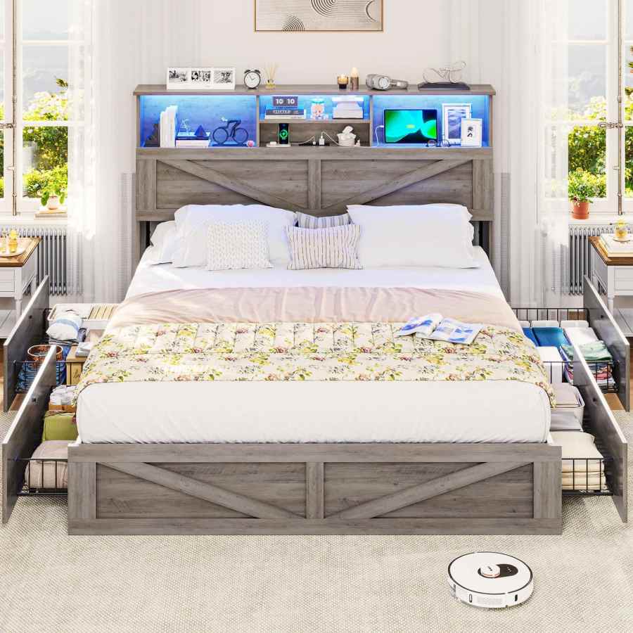 Wood Metal Storage Bed Frame - MOQ 20（12” Underbed Clearance for Small Rooms）