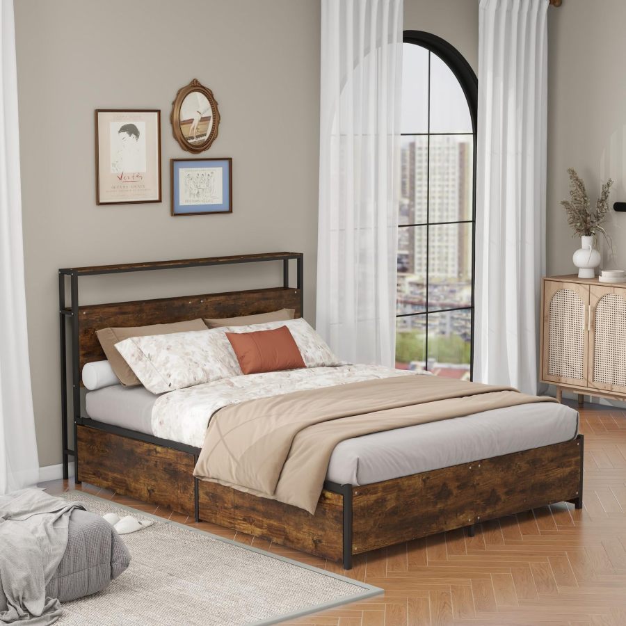 Platform Bed with Storage Drawers - MOQ 20（Rustic Farmhouse Industrial Style） - Image 7