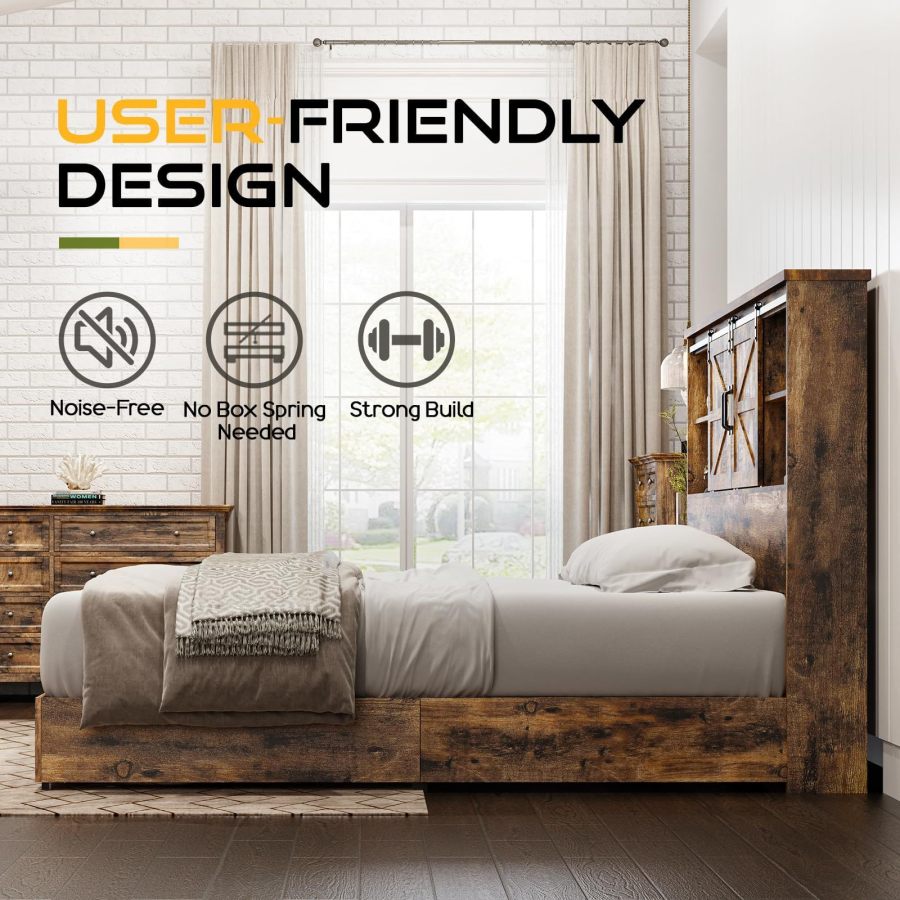 Wholesale Rustic Industrial Platform Bed Frame with Storage - MOQ 20（Wood & Metal, 2025） - Image 5