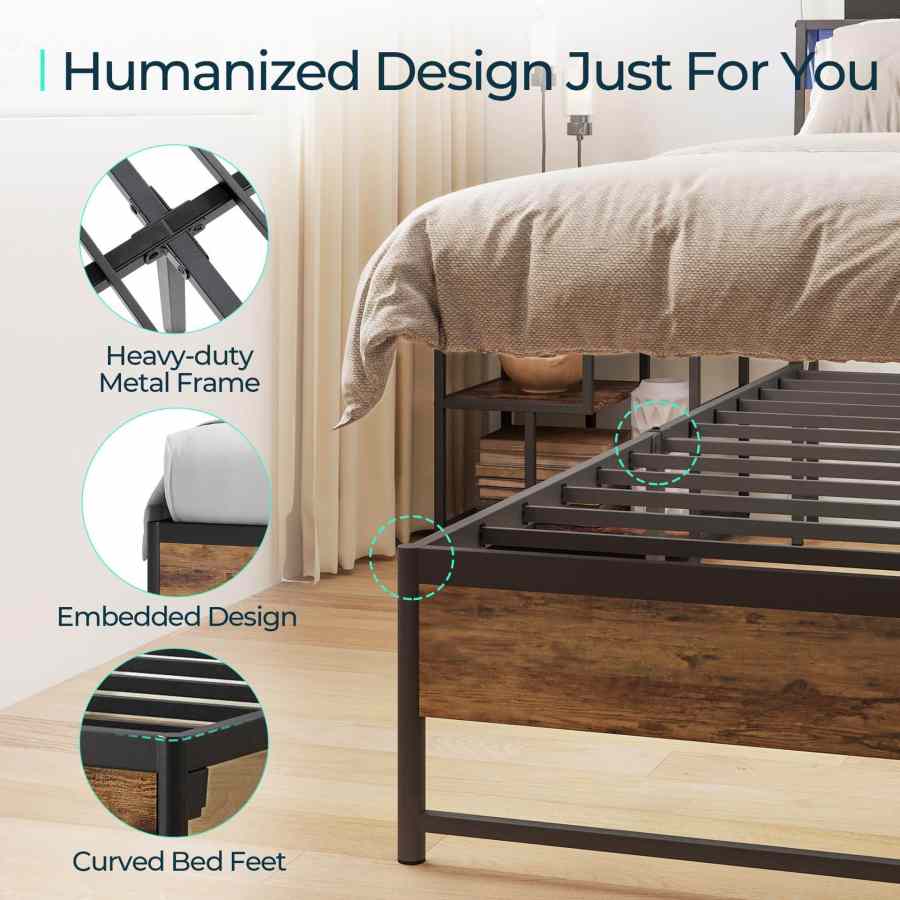 Industrial Wood Metal Bed Frame - MOQ 20（Space Saving Storage Solution） - Image 6
