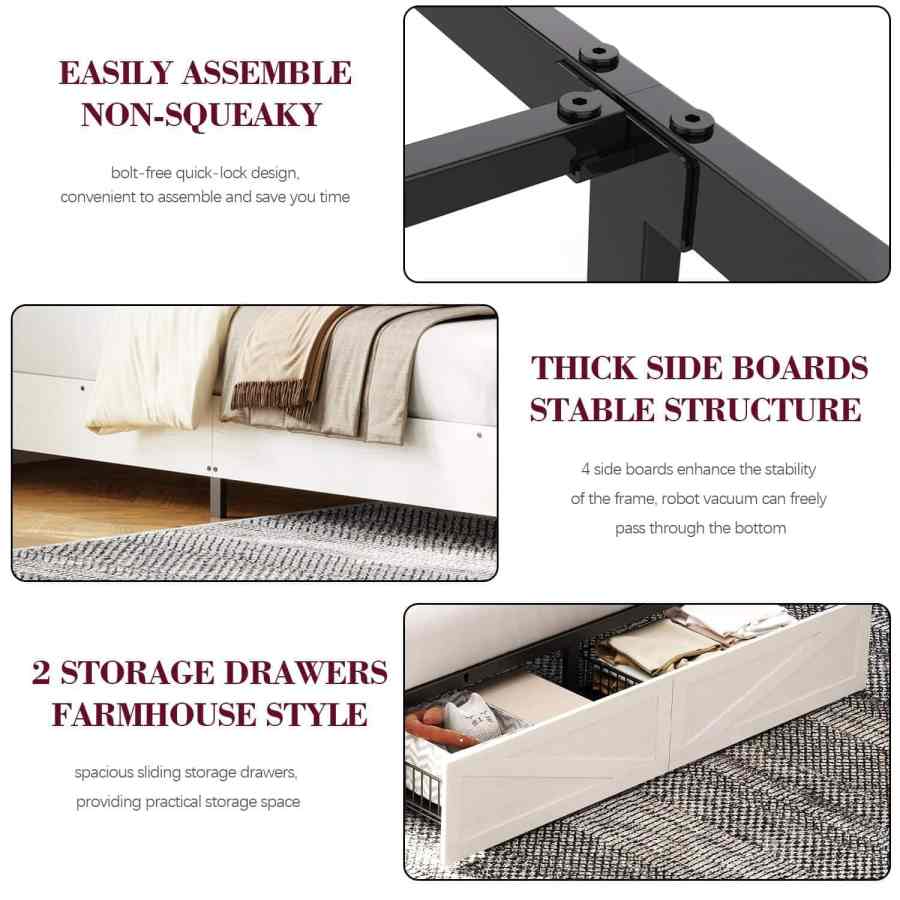 Wholesale Storage Platform Bed - MOQ 20（Industrial Wood & Metal Bedroom Frame） - Image 3