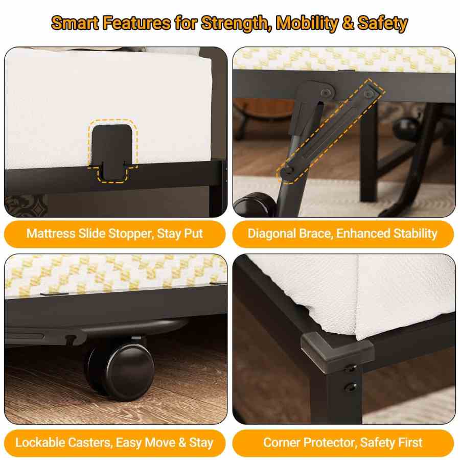 Rustic Brown Wood & Metal Storage Bed Frame - MOQ 20（Queen/Full Size） - Image 3