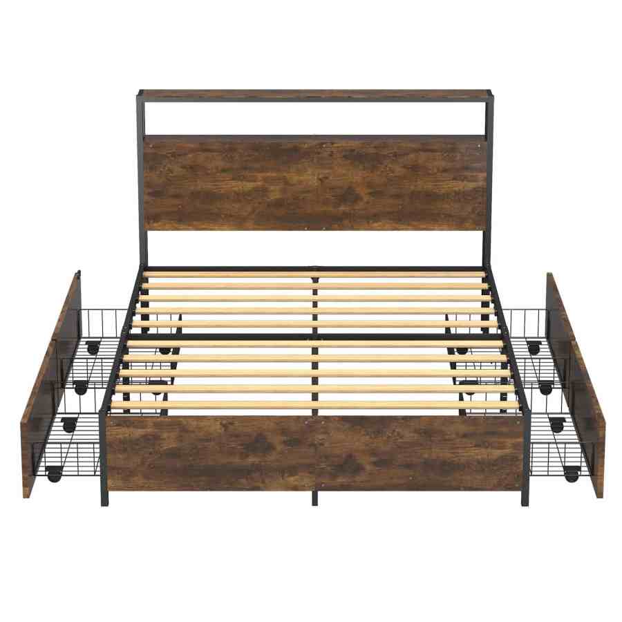 Platform Bed with Storage Drawers - MOQ 20（Rustic Farmhouse Industrial Style） - Image 4