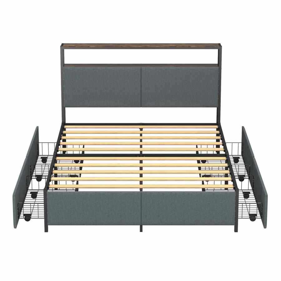 Platform Bed with Storage Drawers - MOQ 20（Rustic Farmhouse Industrial Style） - Image 2