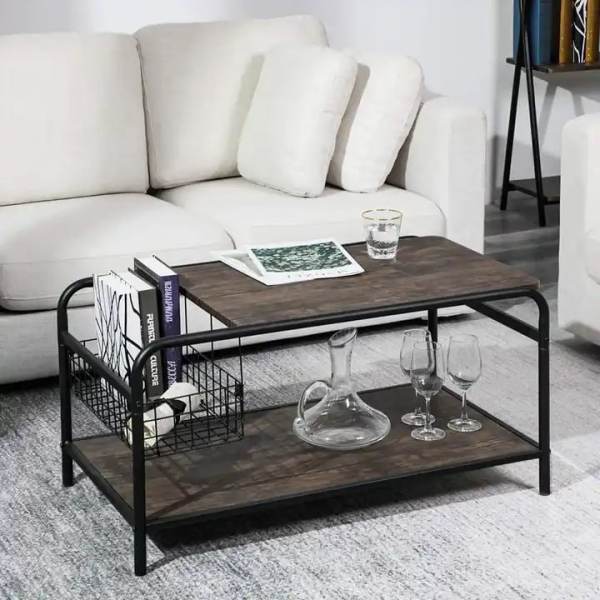 Glass-Top Coffee Table with Storage MOQ 50 - China Factory Functional Supply